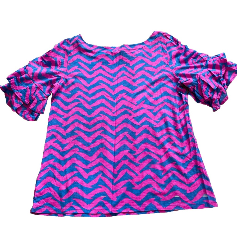 LILLY PULITZER Lula Ruffle Sleeve Top Size Large Preppy Pretty Casual Feminine - Picture 2 of 7